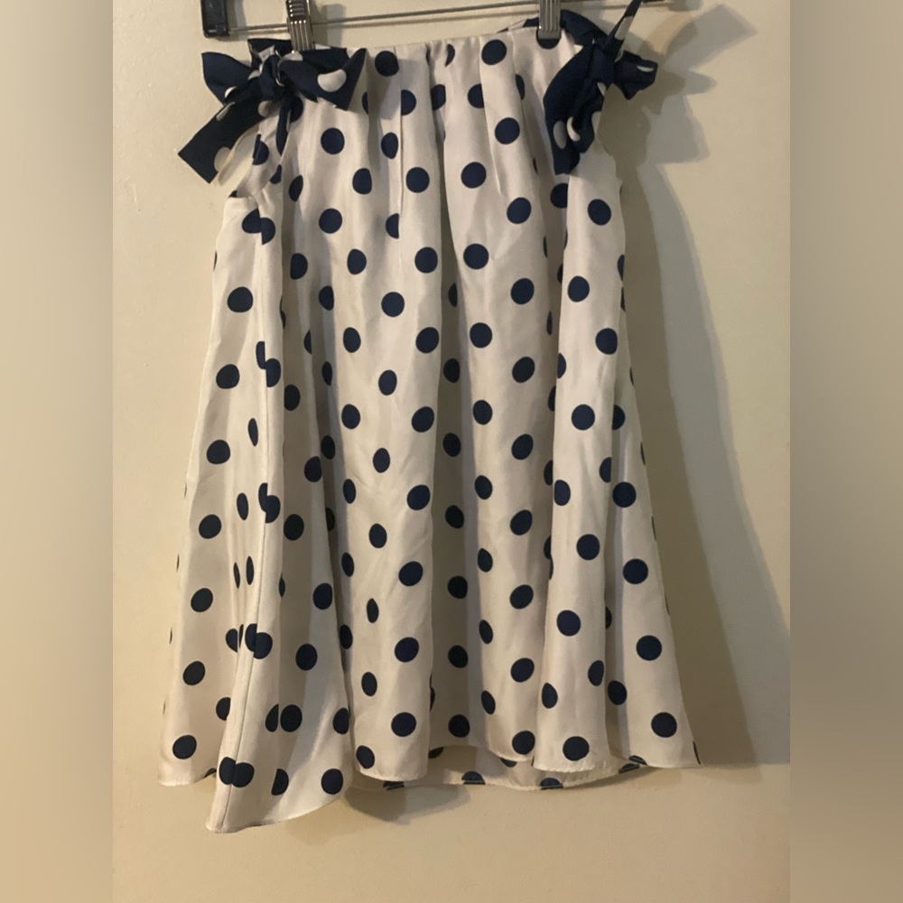 Vintage Oscar De La Renta Girl’s 6yrs White Navy Polka Dot skirt Tie Straps